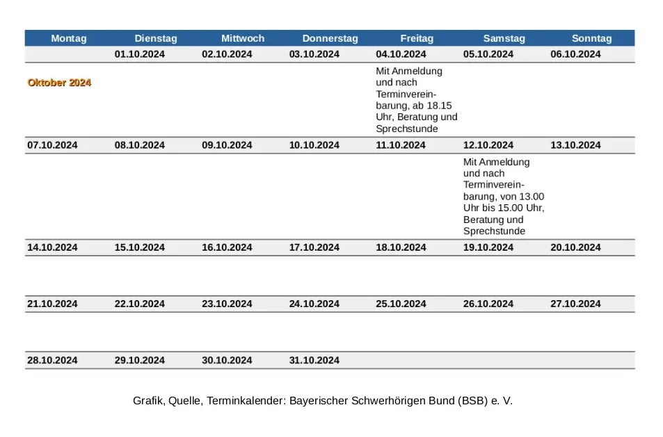 Grafik, Quelle, Terminkalender: Bayerischer Schwerhörigen Bund (BSB) e. V.